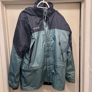 Columbia OmniTech Omni Tech Jacket Men's Large Hooded Waterproof Black Mint